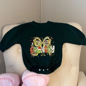 Grinchy Bow Green Baby Romper